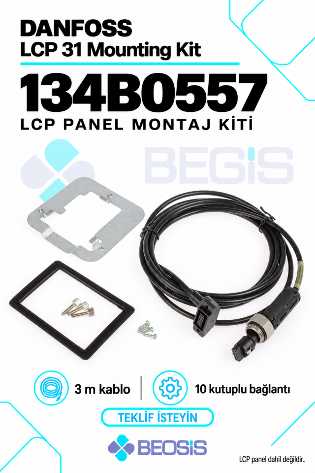 Danfoss 134B0557 LCP 31 Panel Montaj Kiti – 3 m Kablo, 10 Kutuplu Bağlantı