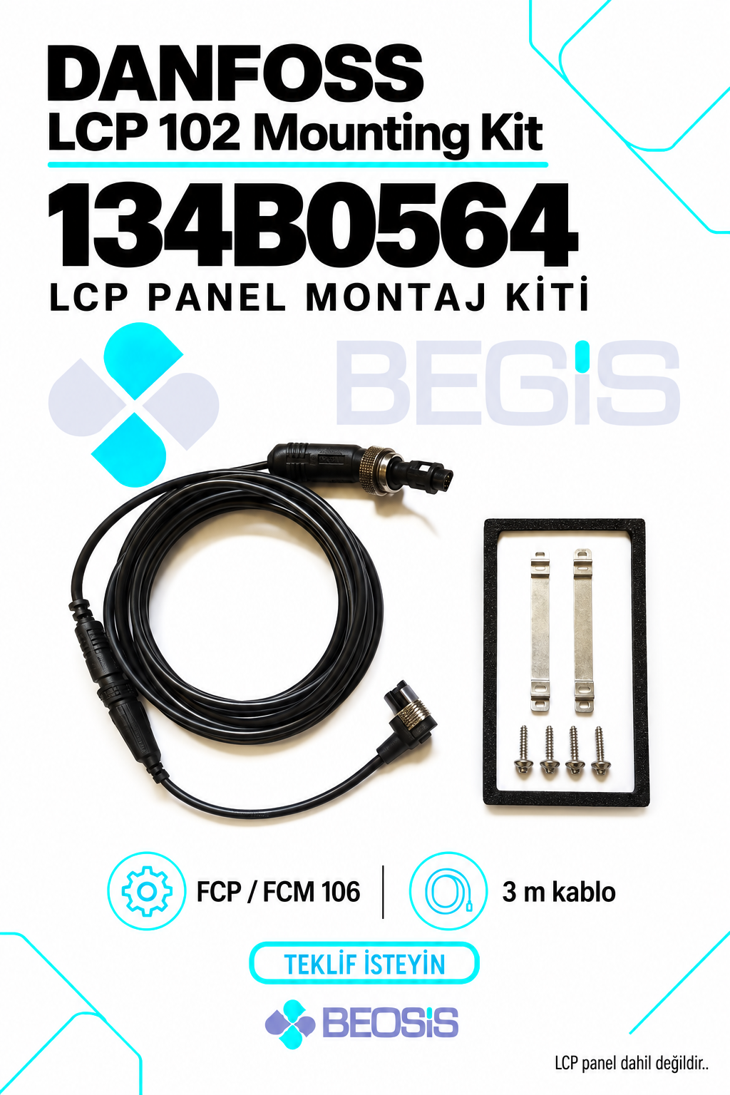 Danfoss 134B0564 LCP 102 Uzaktan Panel Montaj Kiti – FCP/FCM 106, 3 m Kablo