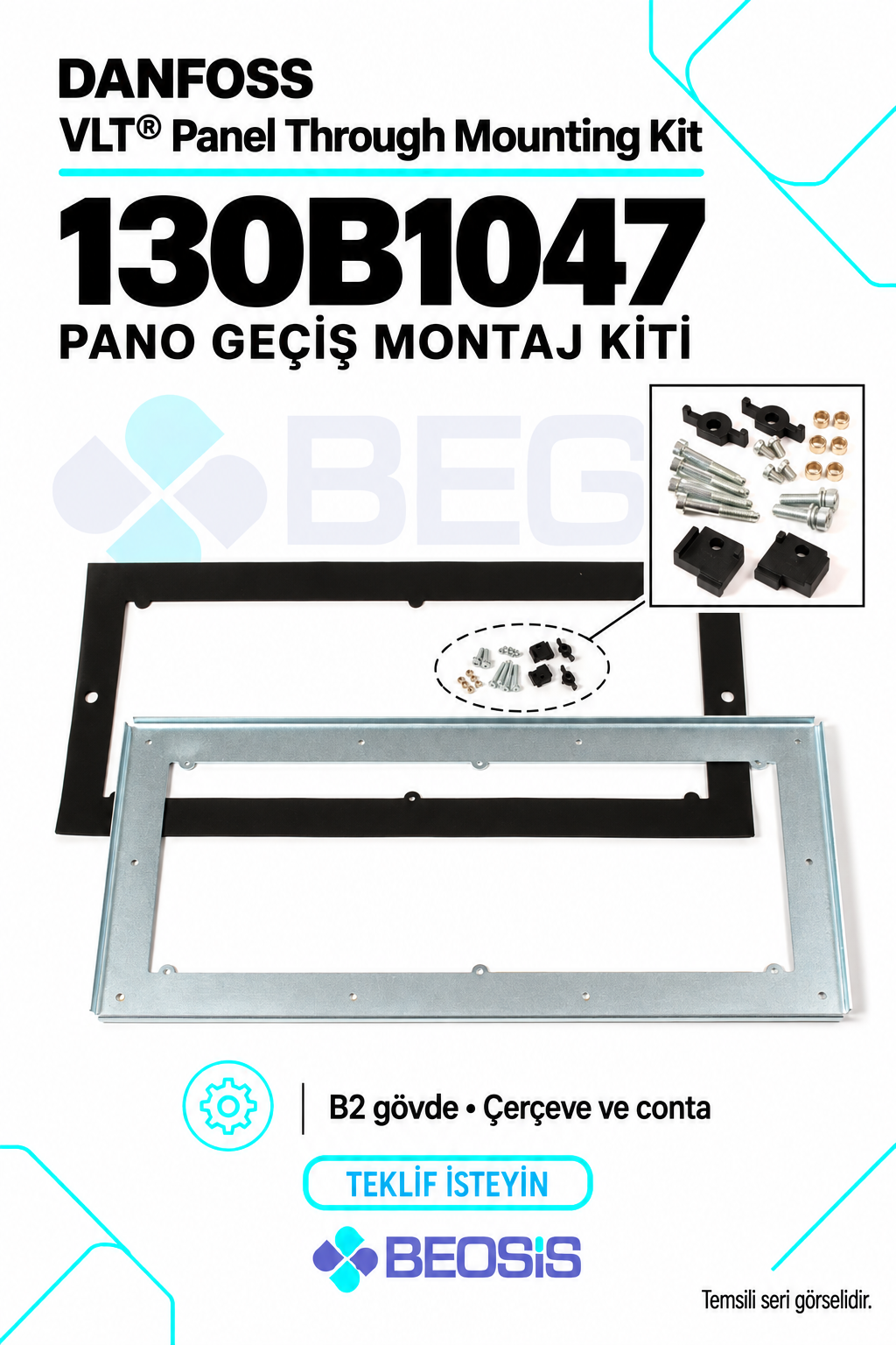 Danfoss 130B1047 VLT Panel Through Mounting Kit – B2 Gövde Pano Geçiş Montaj Kiti