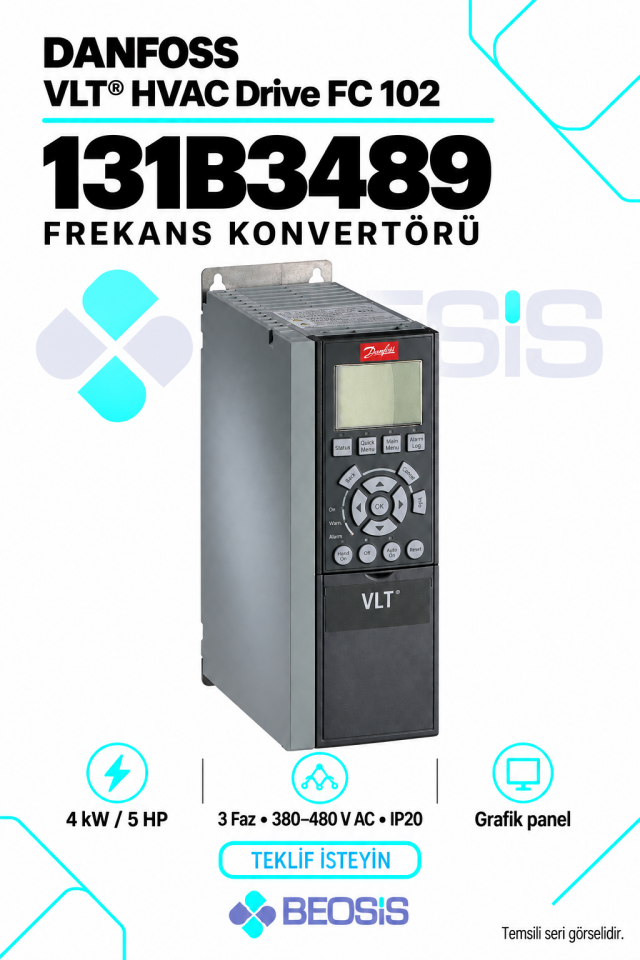 Danfoss 131B3489 VLT HVAC Drive FC 102 4 kW 380–480 V IP20 Grafik Panelli Motor Hız Kontrol Cihazı