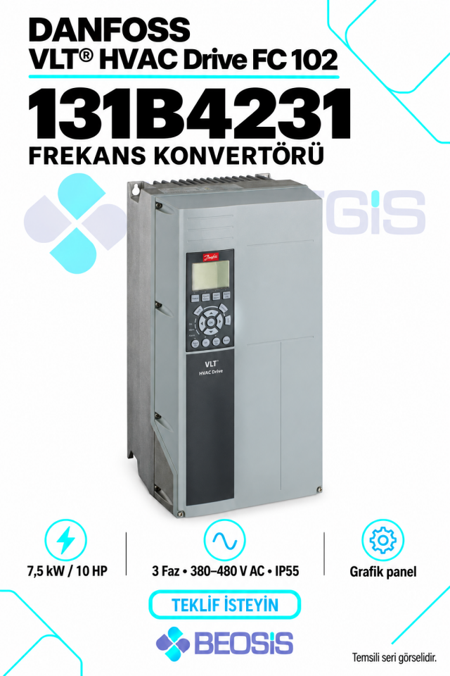 Danfoss 131B4231 VLT HVAC Drive FC 102 7,5 kW 380–480 V IP55 Grafik Panelli Motor Hız Kontrol Cihazı