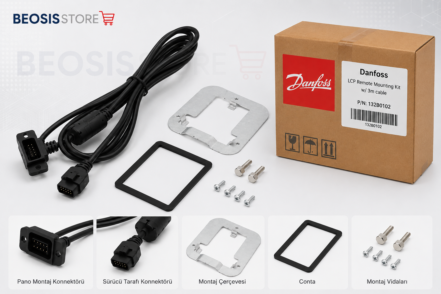Danfoss 132B0102 LCP Remote Mounting Kit – 3 Metre Kablolu Uzaktan Montaj Kiti