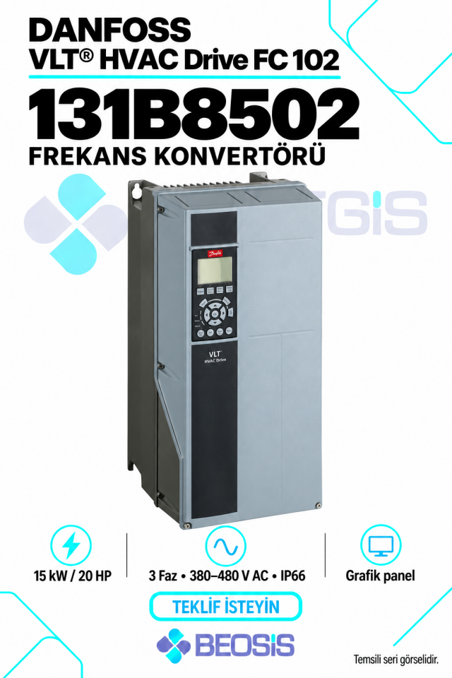 Danfoss 131B8502 VLT HVAC Drive FC 102 15 kW 380–480 V IP66 Grafik Panelli Motor Hız Kontrol Cihazı