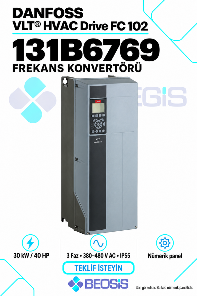 Danfoss 131B6769 VLT HVAC Drive FC 102 30 kW 380–480 V IP55 Nümerik Panelli Motor Hız Kontrol Cihazı