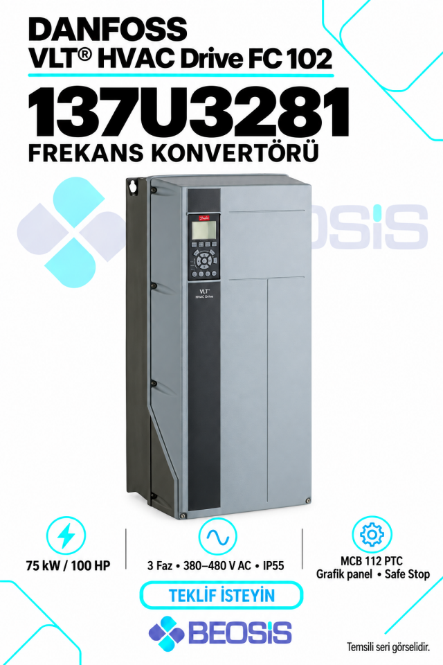 Danfoss 137U3281 VLT HVAC Drive FC 102 75 kW 380–480 V IP55 Grafik Panelli Motor Hız Kontrol Cihazı