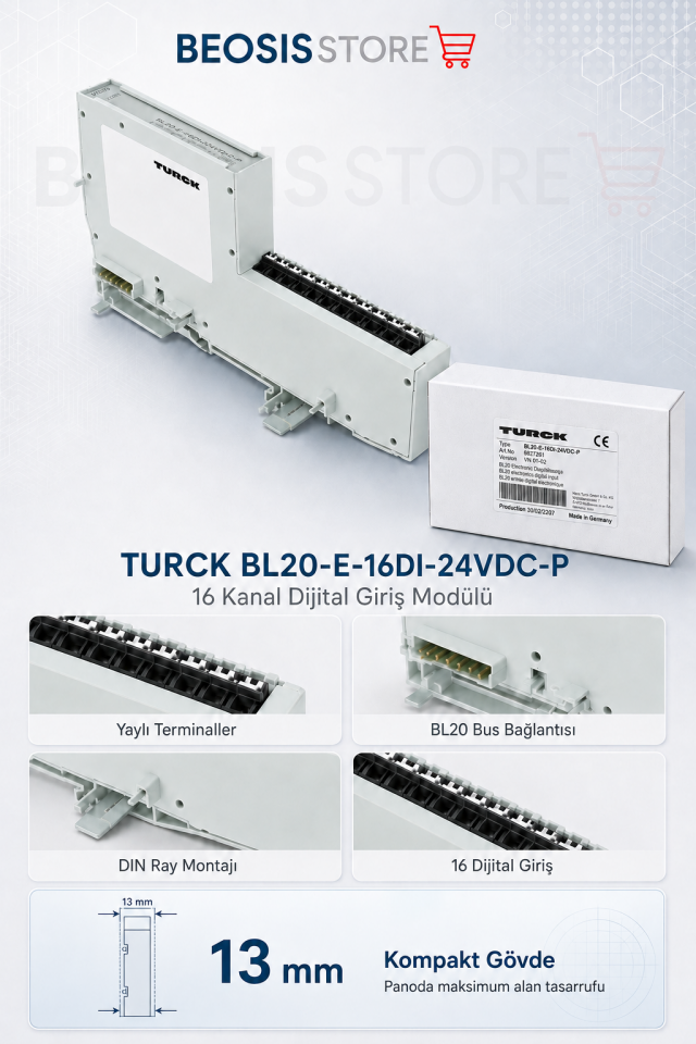 TURCK BL20-E-16DI-24VDC-P 16 Kanal Dijital Giriş Modülü