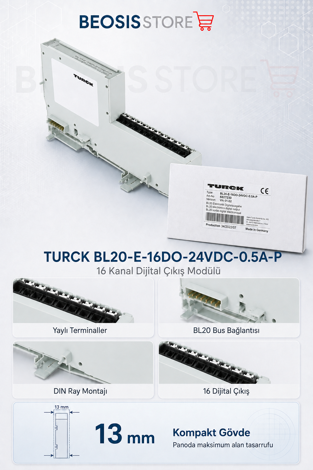 TURCK BL20-E-16DO-24VDC-0.5A-P 16 Kanal Dijital Çıkış Modülü