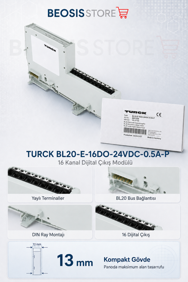 TURCK BL20-E-16DO-24VDC-0.5A-P 16 Kanal Dijital Çıkış Modülü