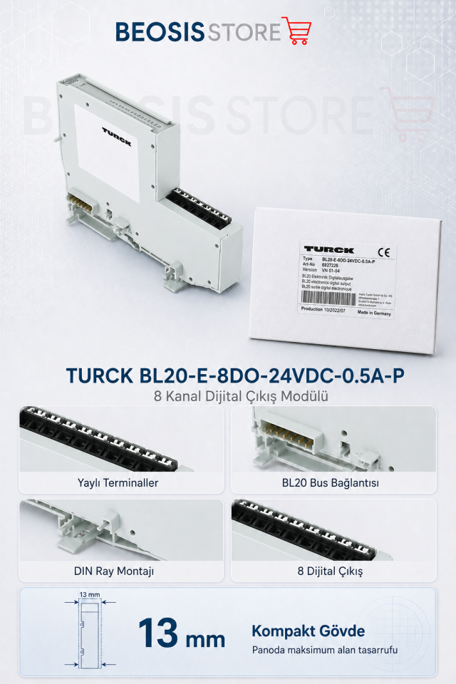 TURCK BL20-E-8DO-24VDC-0.5A-P 8 Kanal Dijital Çıkış Modülü