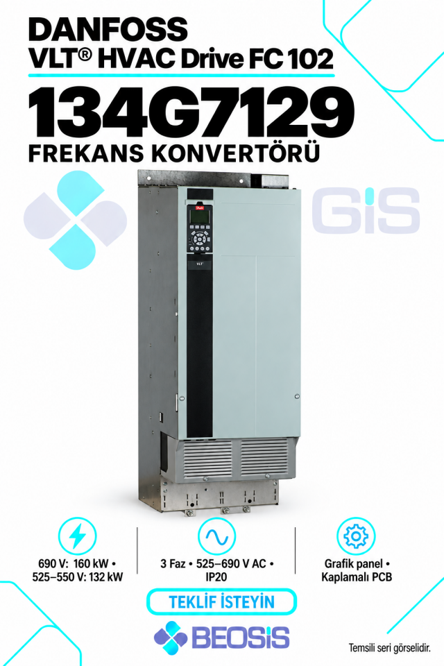 Danfoss 134G7129 VLT HVAC Drive FC 102 132–160 kW 525–690 V IP20 Grafik Panelli Motor Hız Kontrol Cihazı
