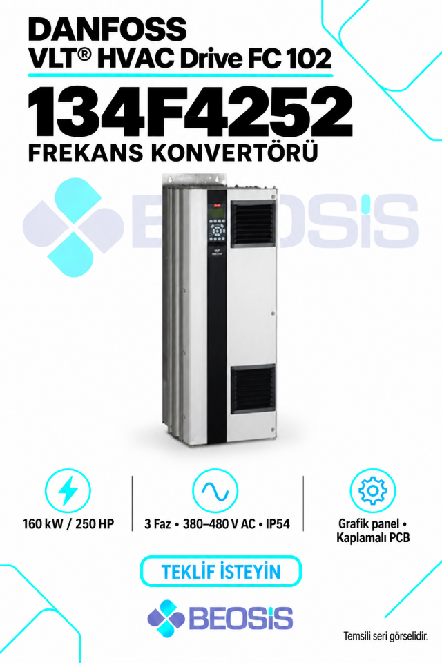 Danfoss 134F4252 VLT HVAC Drive FC 102 160 kW 380–480 V IP54 Grafik Panelli Motor Hız Kontrol Cihazı