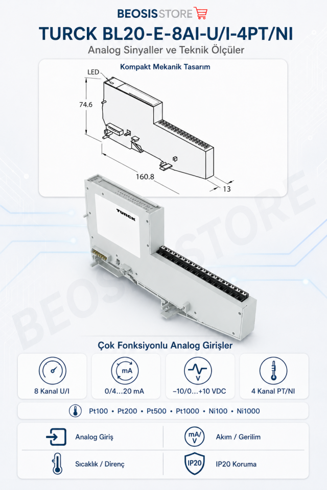 TURCK BL20-E-8AI-U/I-4PT/NI 8 Kanal Analog Giriş Modülü