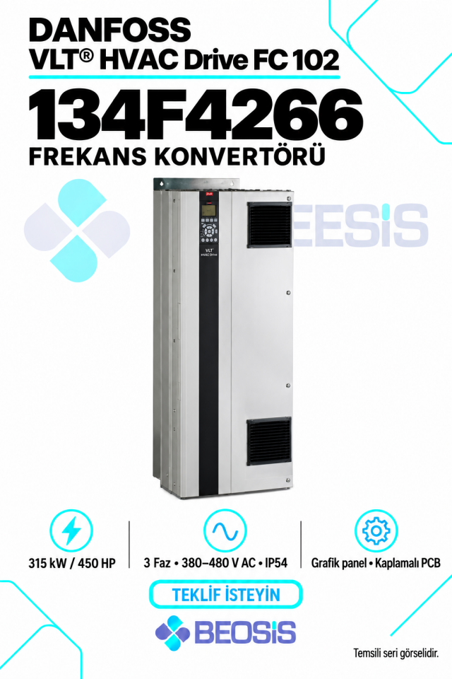 Danfoss 134F4266 VLT HVAC Drive FC 102 315 kW 380–480 V IP54 Grafik Panelli Motor Hız Kontrol Cihazı