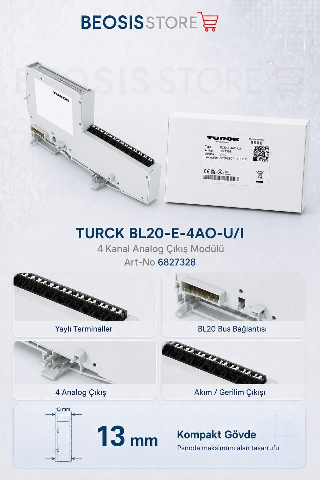 TURCK BL20-E-4AO-U/I 4 Kanal Analog Çıkış Modülü