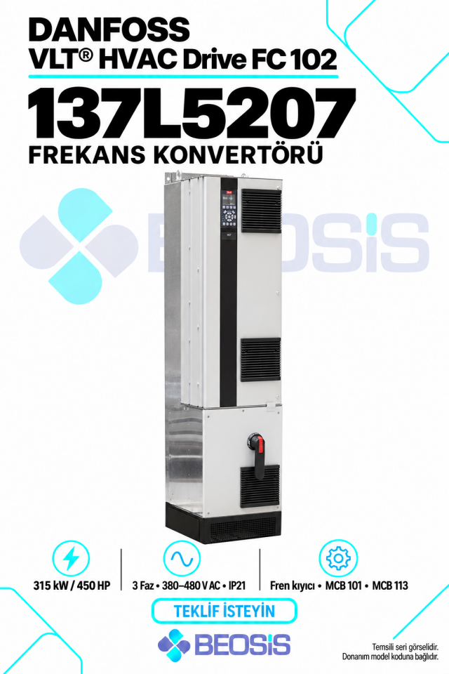 Danfoss 137L5207 VLT HVAC Drive FC 102 315 kW 380–480 V IP21 Grafik Panelli Motor Hız Kontrol Cihazı