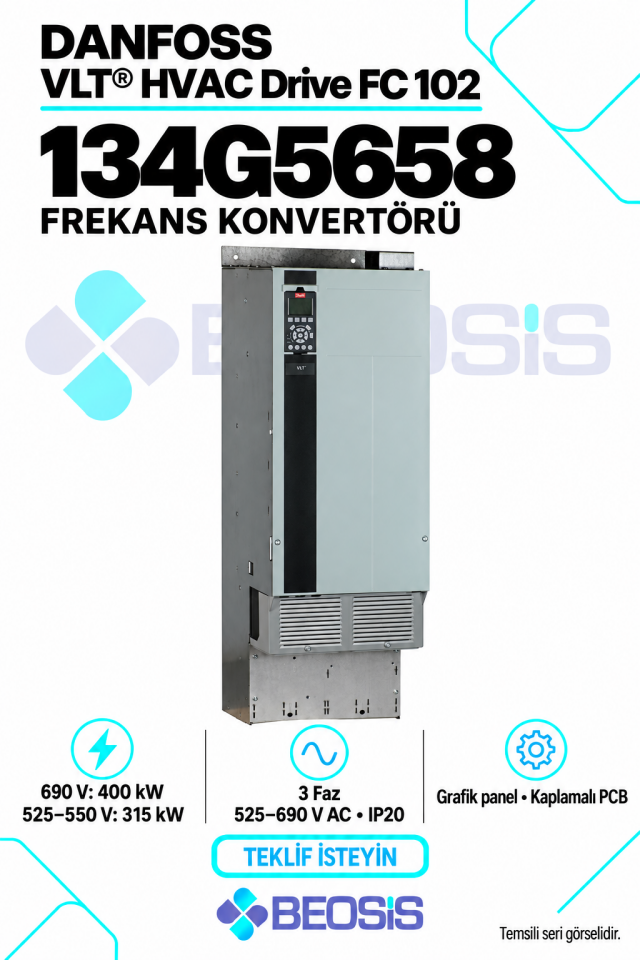 Danfoss 134G5658 VLT HVAC Drive FC 102 315–400 kW 525–690 V IP20 Grafik Panelli Motor Hız Kontrol Cihazı