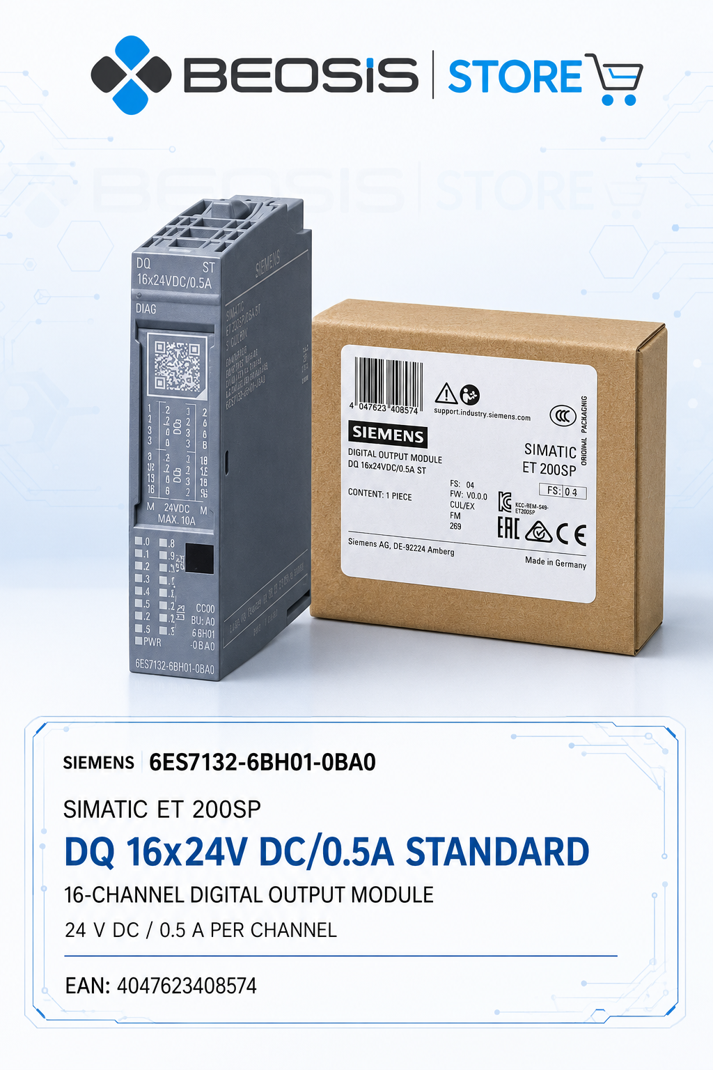 6ES7132-6BH01-0BA0 SIMATIC ET 200SP DQ 16x24V DC/0,5A Standard Dijital Çıkış Modülü