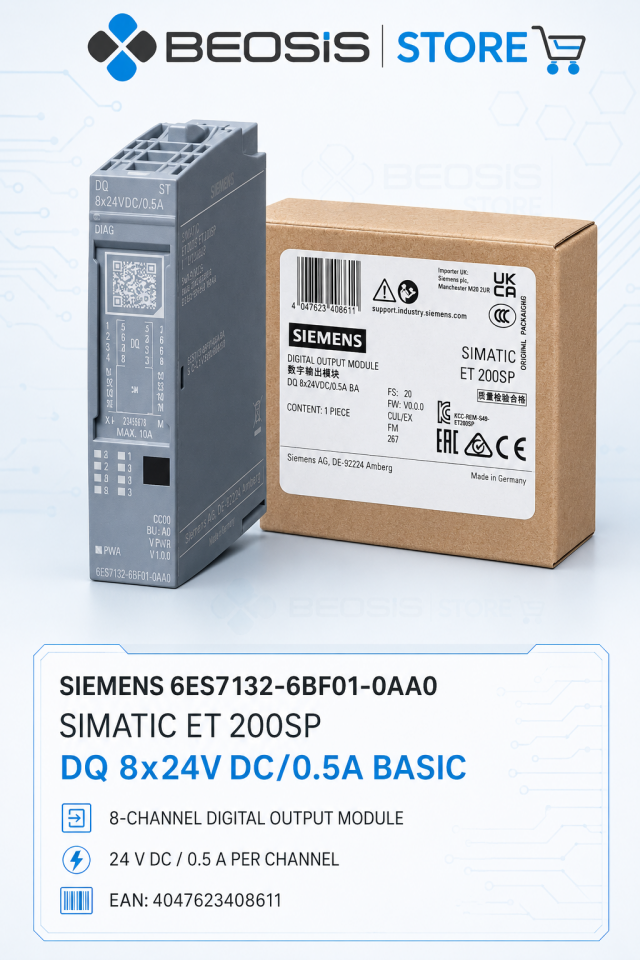 6ES7132-6BF01-0AA0 SIMATIC ET 200SP DQ 8x24V DC/0,5A Basic Dijital Çıkış Modülü