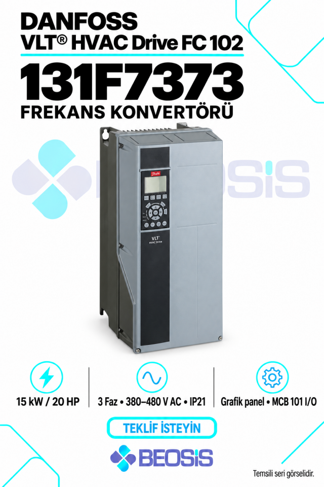Danfoss 131F7373 VLT HVAC Drive FC 102 15 kW 380–480 V IP21 Grafik Panelli Motor Hız Kontrol Cihazı