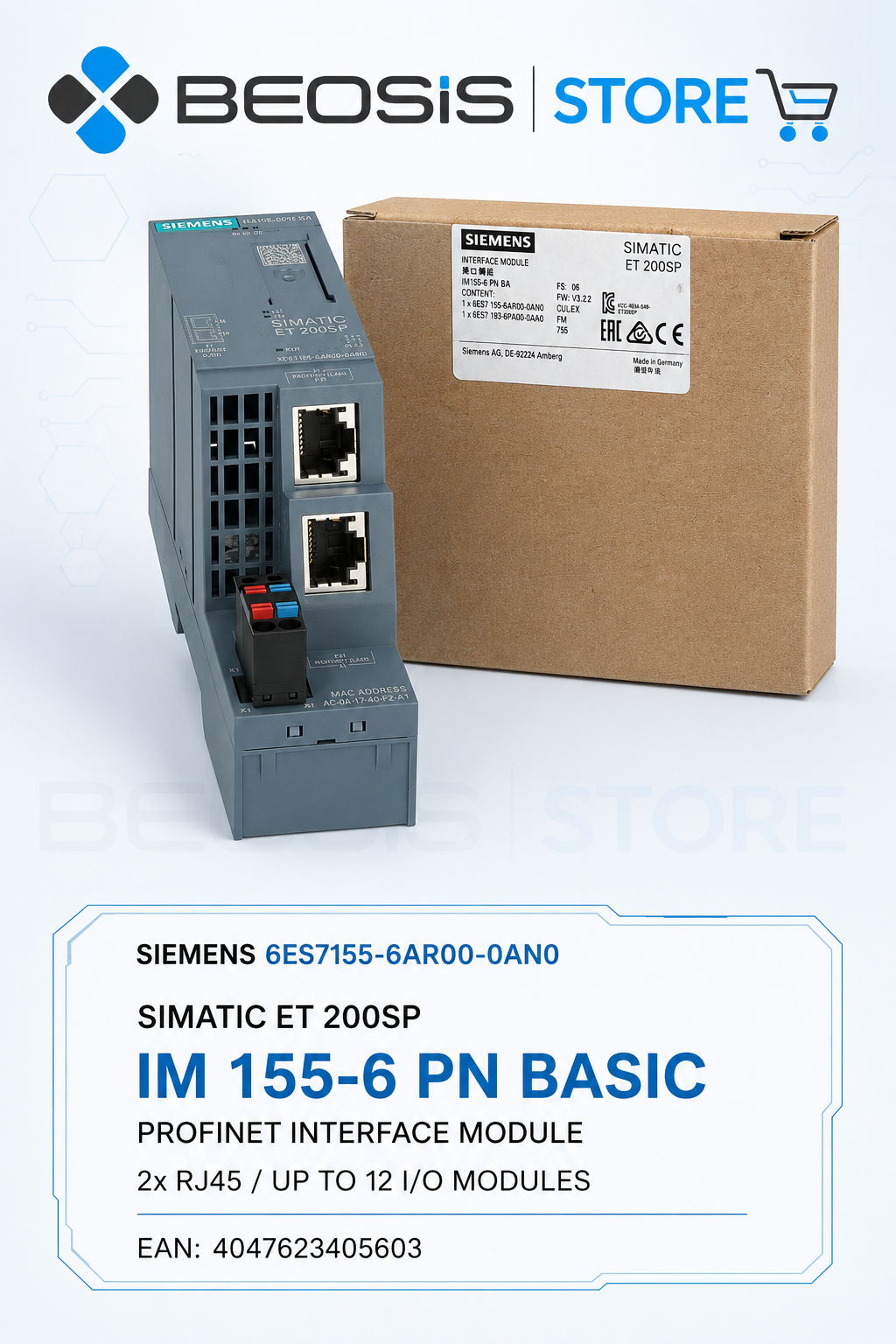 6ES7155-6AR00-0AN0 SIMATIC ET 200SP IM 155-6 PN Basic PROFINET Arayüz Modülü