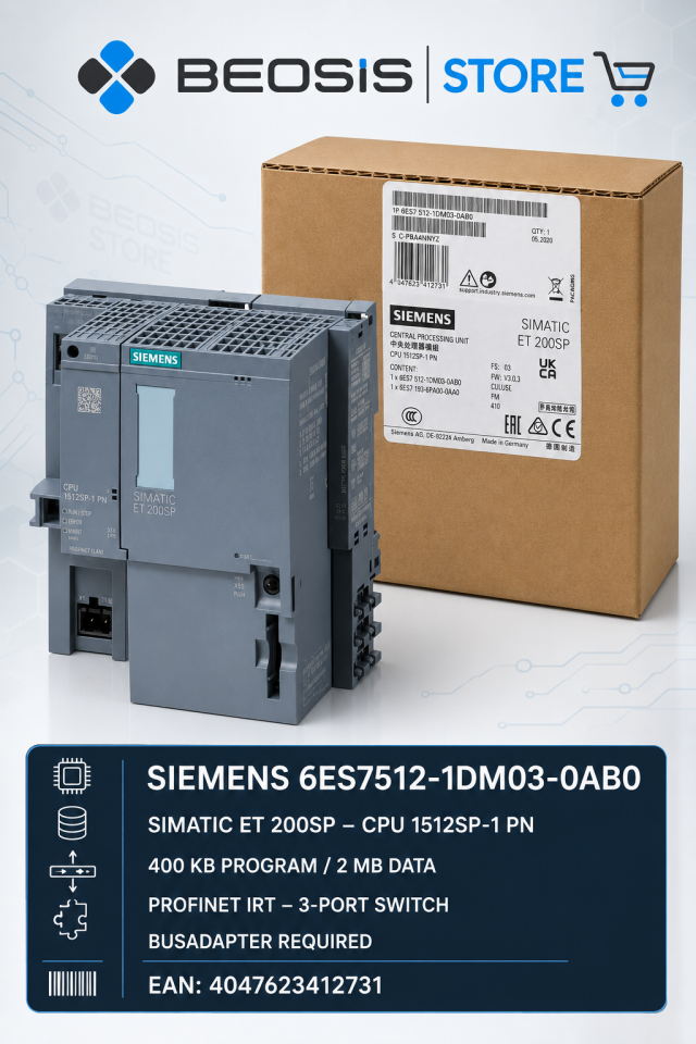 6ES7512-1DM03-0AB0 SIMATIC ET 200SP CPU 1512SP-1 PN, 400 KB Program / 2 MB Veri