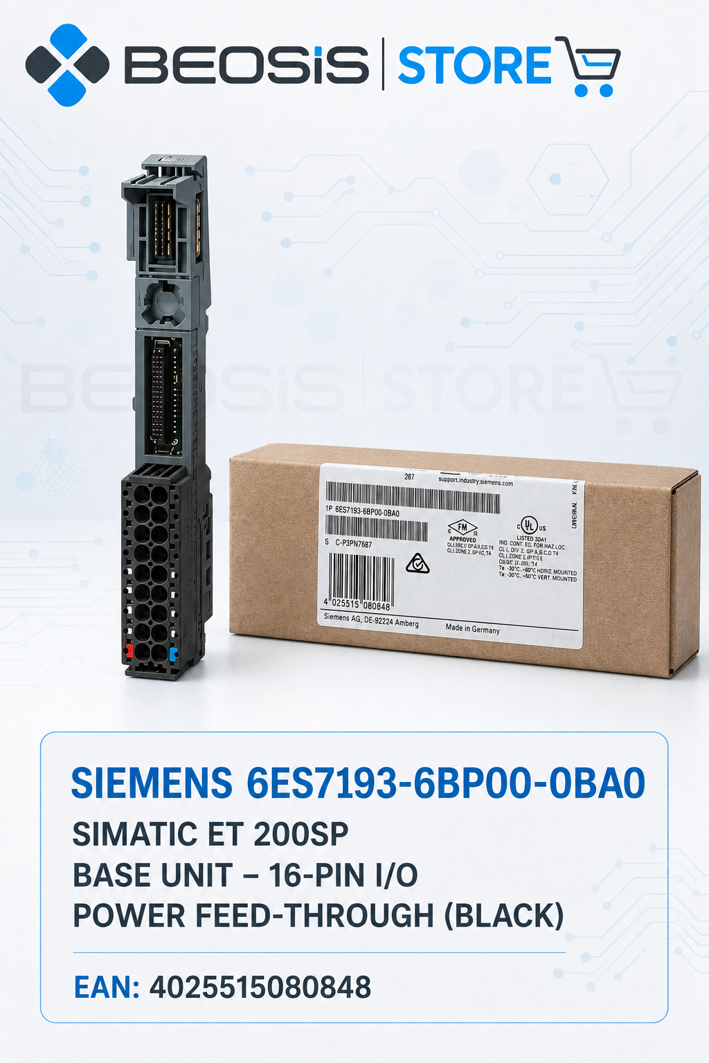 6ES7193-6BP00-0BA0 SIMATIC ET 200SP BaseUnit BU15-P16+A0+2B