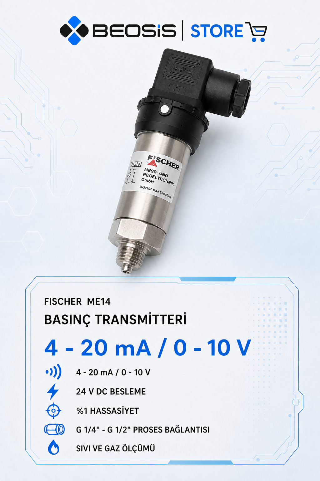 Fischer ME14 Basınç Transmitteri – ME1402M87BH000V0000 – 0…1 bar – 4-20 mA
