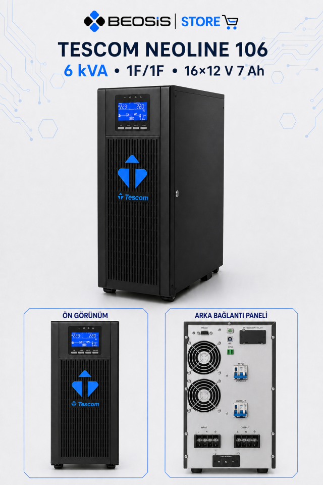 TESCOM NEOLINE 106 Online UPS – 6 kVA – 1F/1F – 16×12 V 7 Ah Akülü