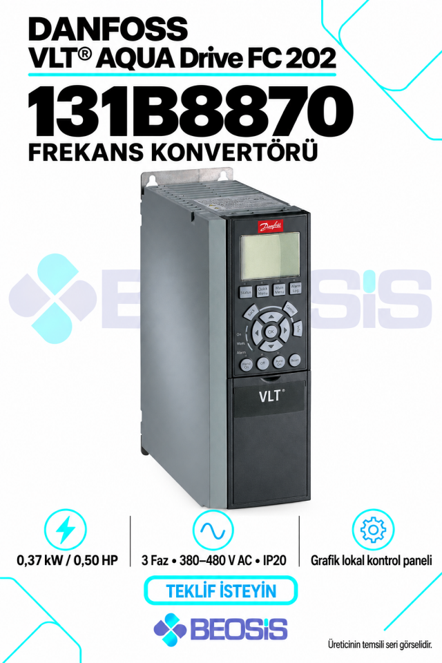 Danfoss 131B8870 VLT AQUA Drive FC 202 0,37 kW 380–480 V IP20 Grafik Panelli Motor Hız Kontrol Cihazı