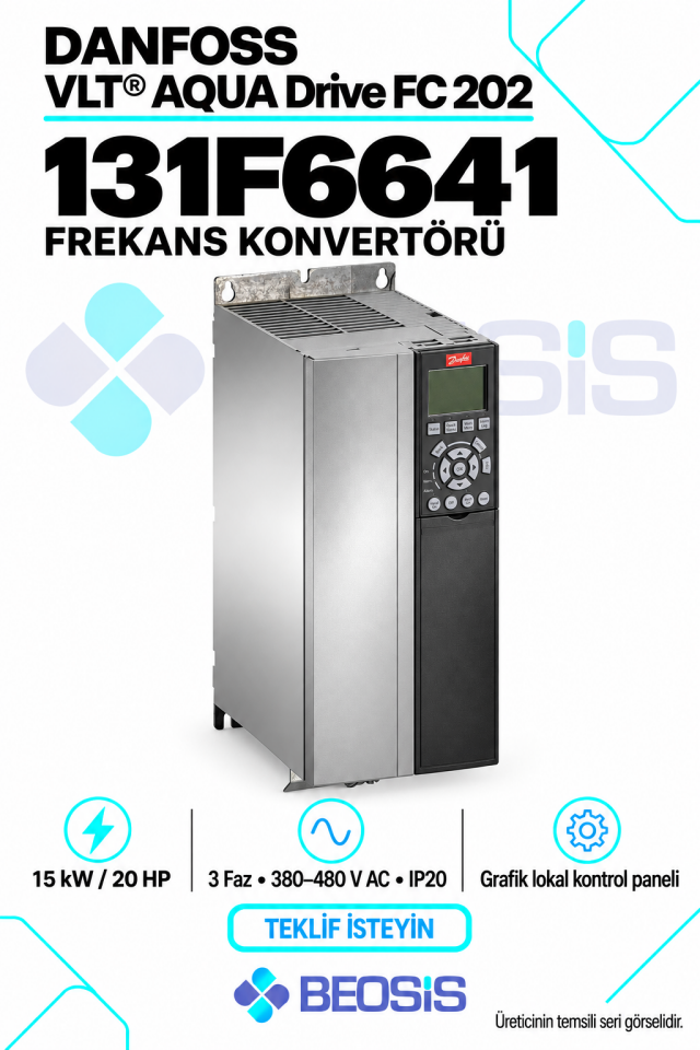 Danfoss 131F6641 VLT AQUA Drive FC 202 15 kW 380–480 V IP20 Grafik Panelli Motor Hız Kontrol Cihazı