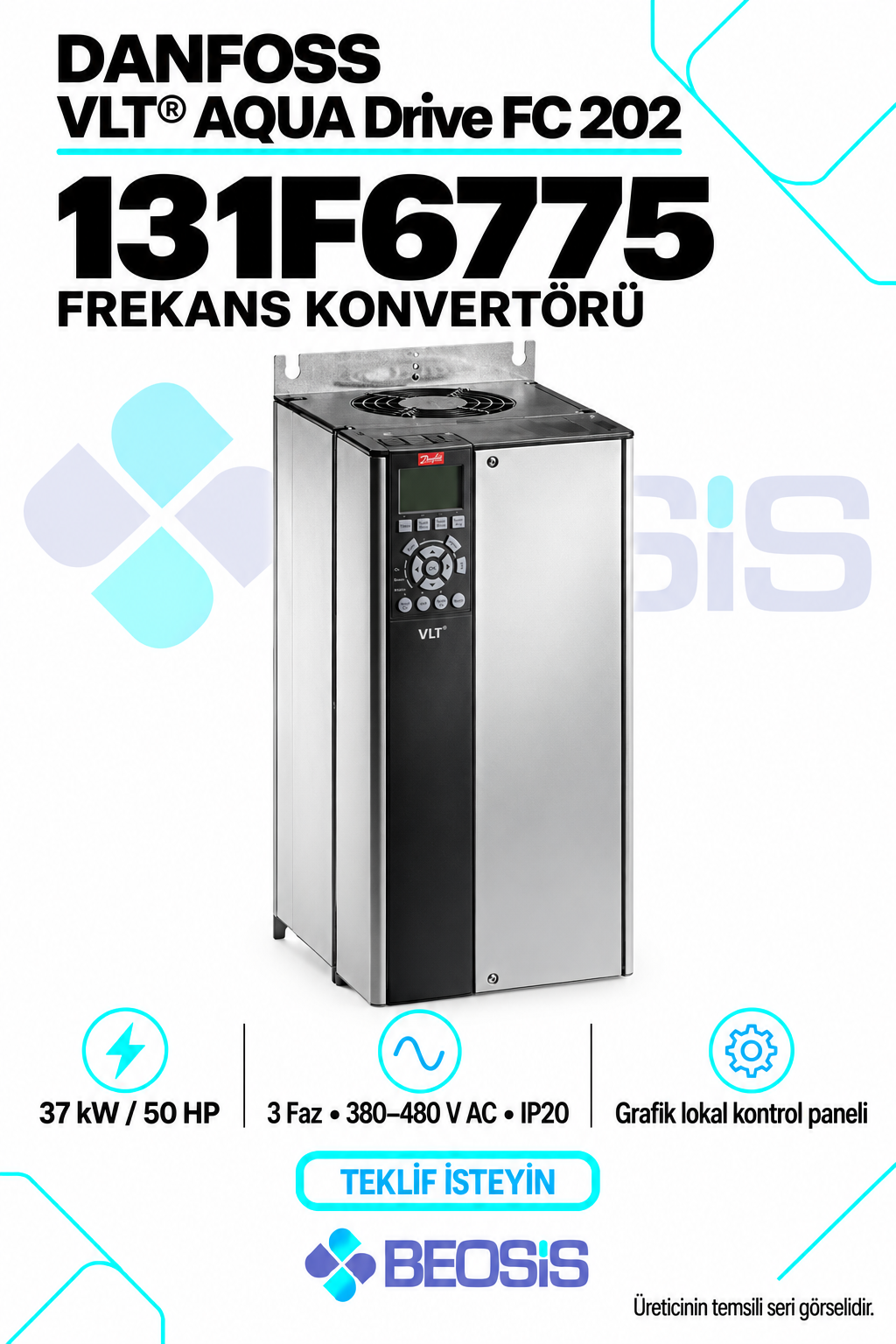 Danfoss 131F6775 VLT AQUA Drive FC 202 37 kW 380–480 V IP20 Grafik Panelli Motor Hız Kontrol Cihazı