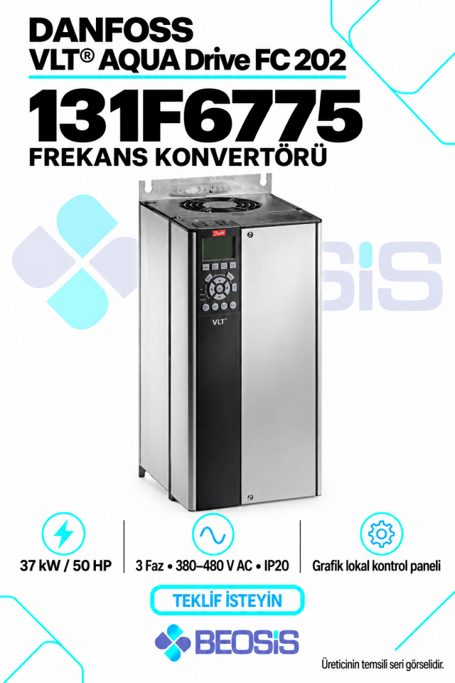 Danfoss 131F6775 VLT AQUA Drive FC 202 37 kW 380–480 V IP20 Grafik Panelli Motor Hız Kontrol Cihazı