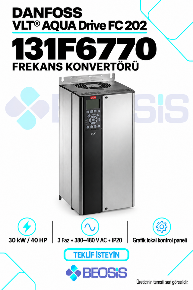 Danfoss 131F6770 VLT AQUA Drive FC 202 30 kW 380–480 V IP20 Grafik Panelli Motor Hız Kontrol Cihazı