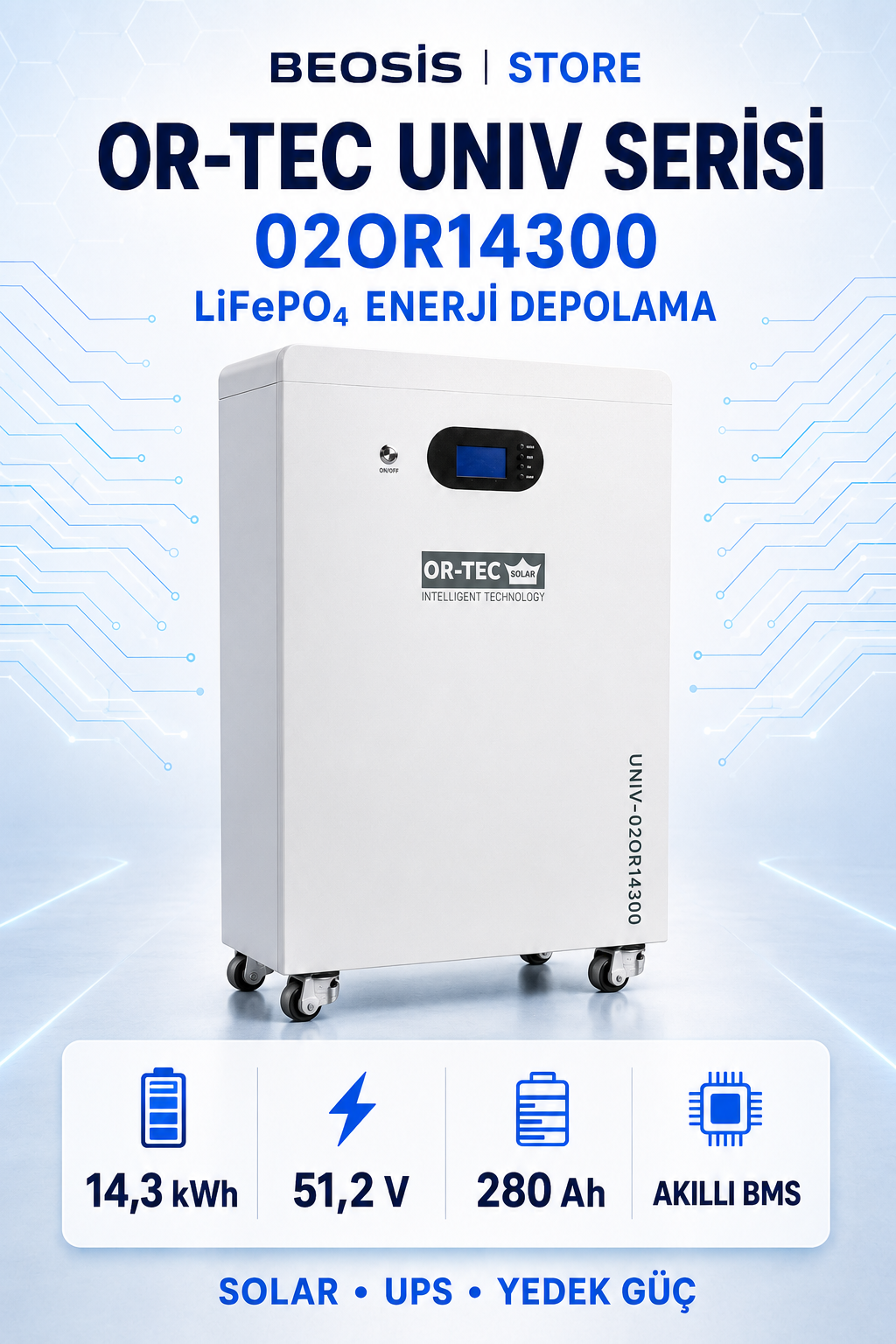 OR-TEC UNIV Serisi 02OR14300 14.3 kWh 51.2 V 280 Ah LiFePO4 BATARYA