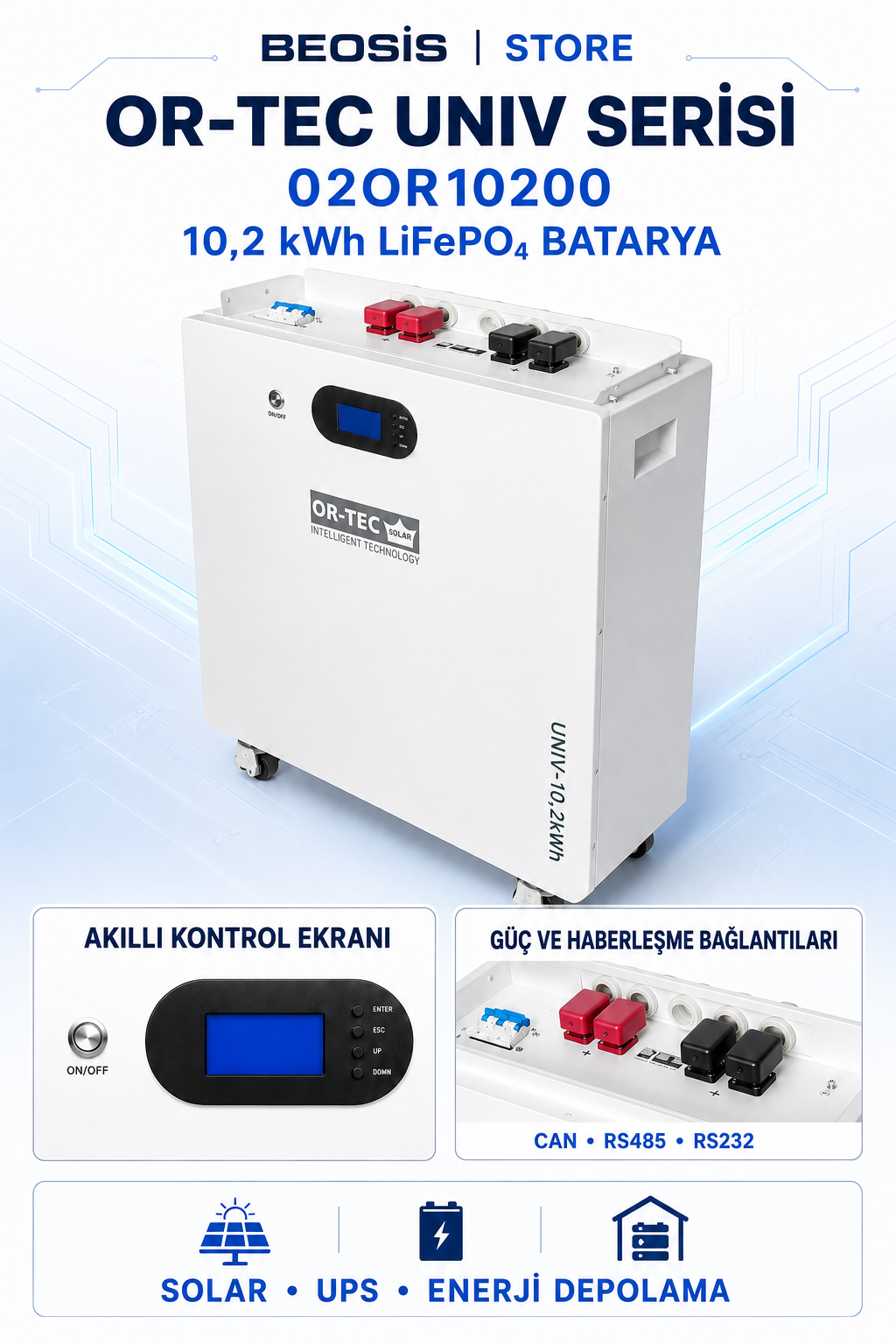 OR-TEC UNIV Serisi 02OR10200 10.2 kWh 51.2 V 200 Ah LiFePO4 BATARYA