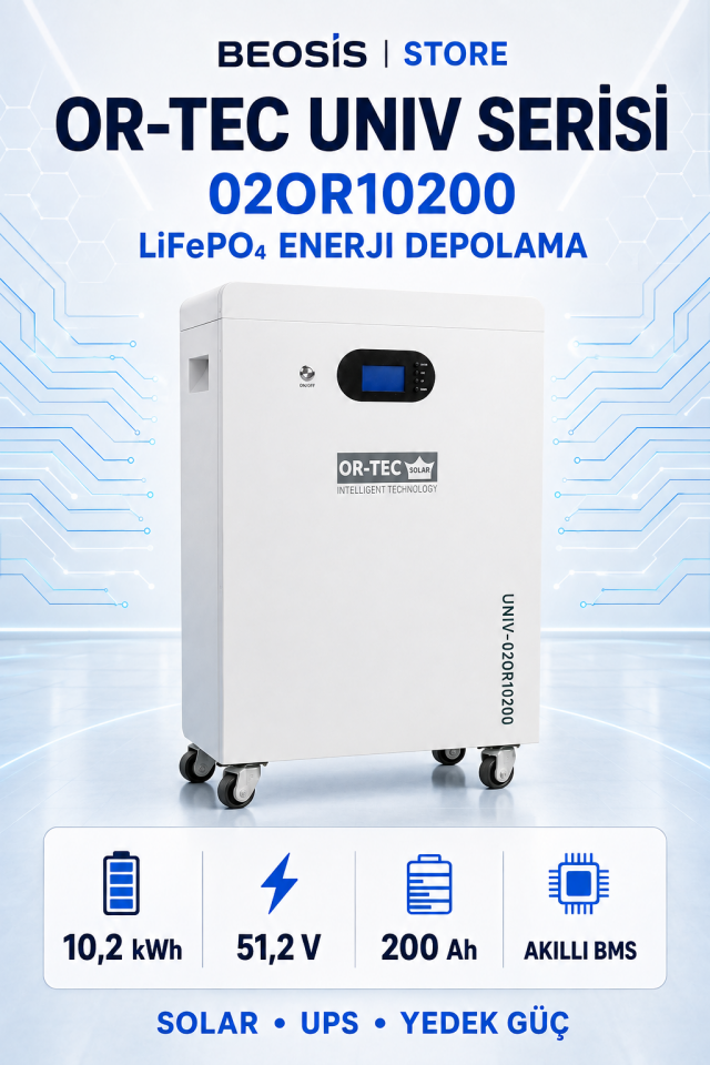 OR-TEC UNIV Serisi 02OR10200 10.2 kWh 51.2 V 200 Ah LiFePO4 BATARYA