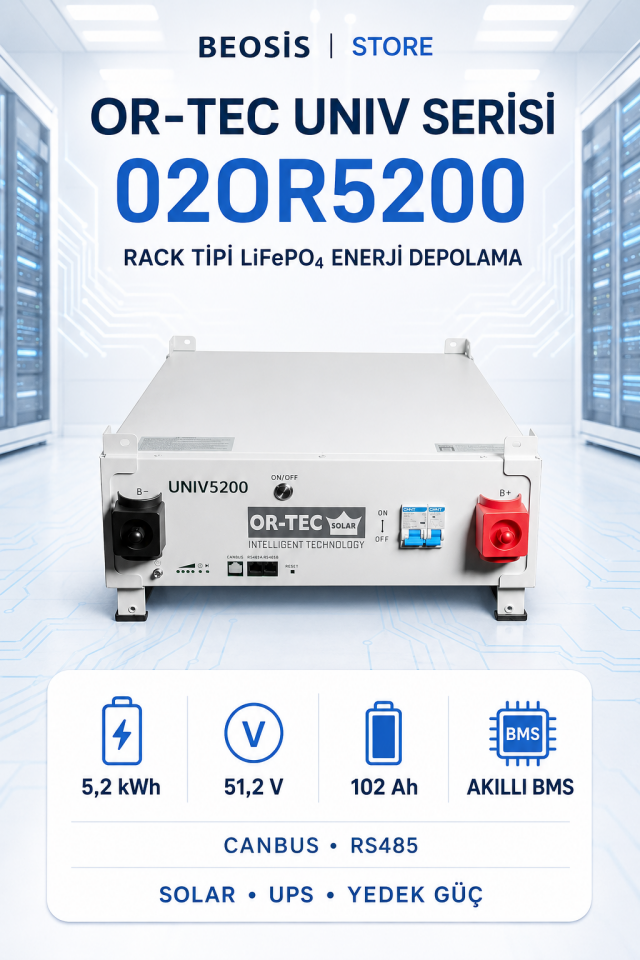 OR-TEC UNIV Serisi 02OR5200 5.2 kWh 51.2 V 102 Ah RACK (KASET) TİPİ LiFePO4 BATARYA