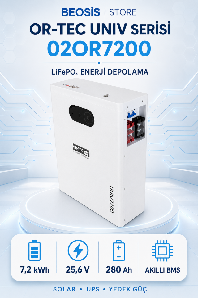 OR-TEC UNIV Serisi 02OR7200 7.2 kWh 25.6 V 280 Ah LiFePO4 BATARYA