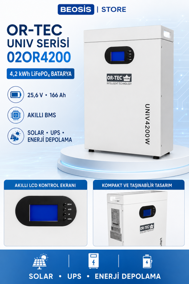 OR-TEC UNIV Serisi 02OR4200 4.2 kWh 25.6 V 166 Ah LiFePO4 BATARYA