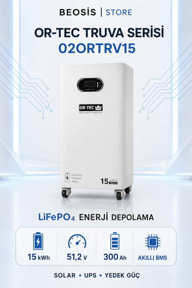 OR-TEC TRUVA Serisi 02ORTRV15 15 kWh 51.2 V 300 Ah LiFePO4 BATARYA