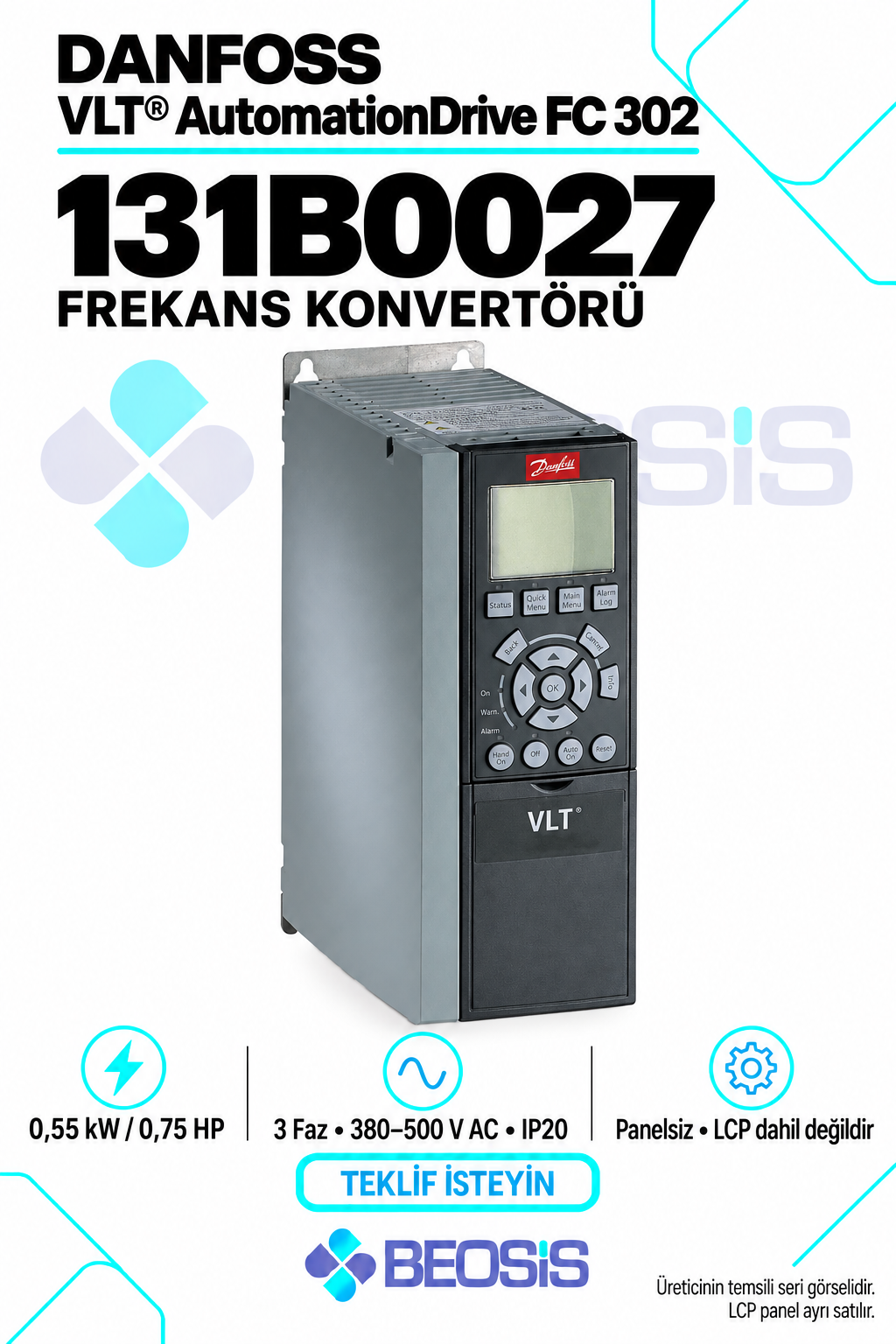 Danfoss 131B0027 VLT AutomationDrive FC 302 0,55 kW 380–500 V IP20 Panelsiz Motor Hız Kontrol Cihazı