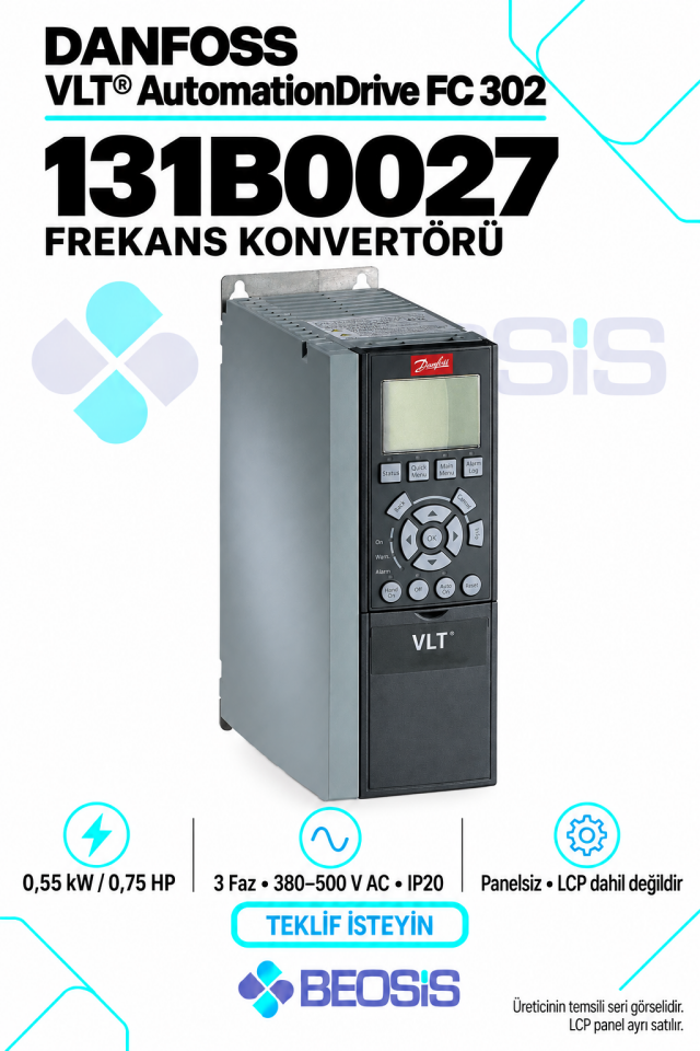 Danfoss 131B0027 VLT AutomationDrive FC 302 0,55 kW 380–500 V IP20 Panelsiz Motor Hız Kontrol Cihazı
