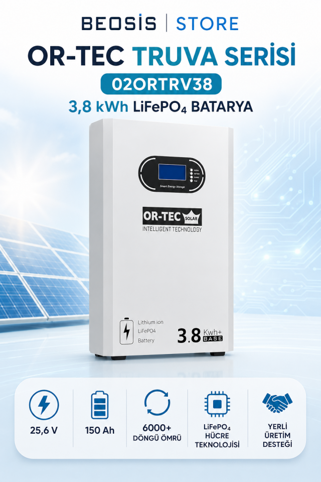OR-TEC TRUVA Serisi 02ORTRV38 3.8 kWh 25.6 V 150 Ah LiFePO4 BATARYA