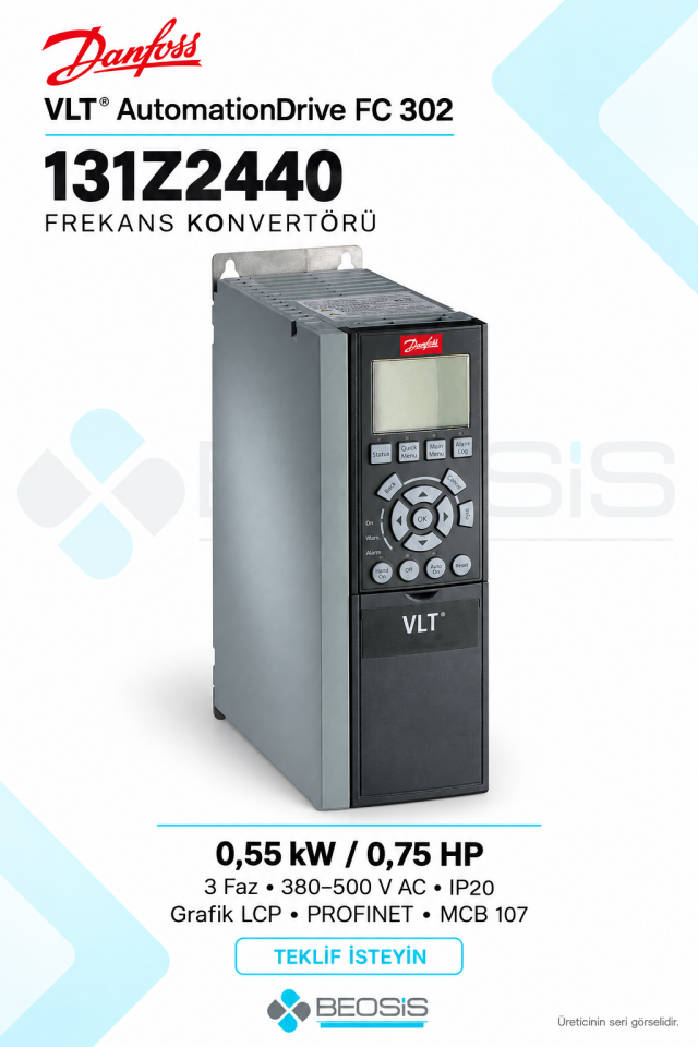 Danfoss 131Z2440 VLT AutomationDrive FC 302 0,55 kW 380–500 V IP20 Grafik Panelli Motor Hız Kontrol Cihazı