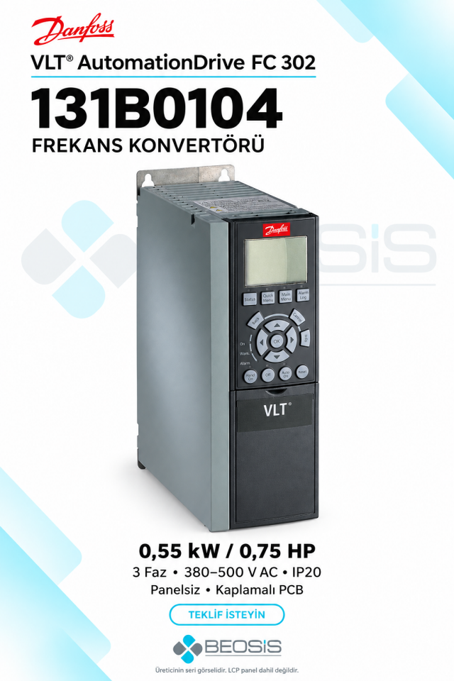 Danfoss 131B0104 VLT AutomationDrive FC 302 0,55 kW 380–500 V IP20 Panelsiz Motor Hız Kontrol Cihazı