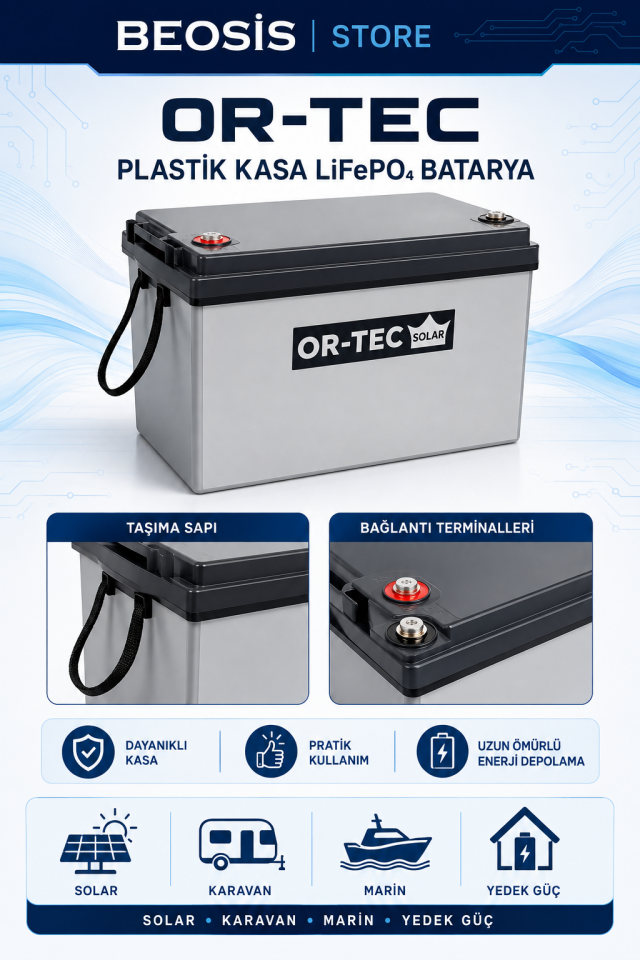 OR-TEC PLASTİK KASA LiFePO4 BATARYA 02OR12100 12.8 V 100 Ah LiFePO4 PLASTİK KASA BATARYA