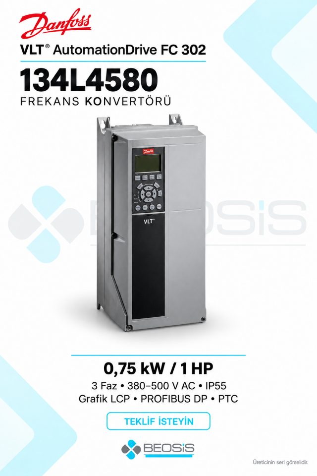 Danfoss 134L4580 VLT AutomationDrive FC 302 0,75 kW 380–500 V IP55 Grafik Panelli Motor Hız Kontrol Cihazı