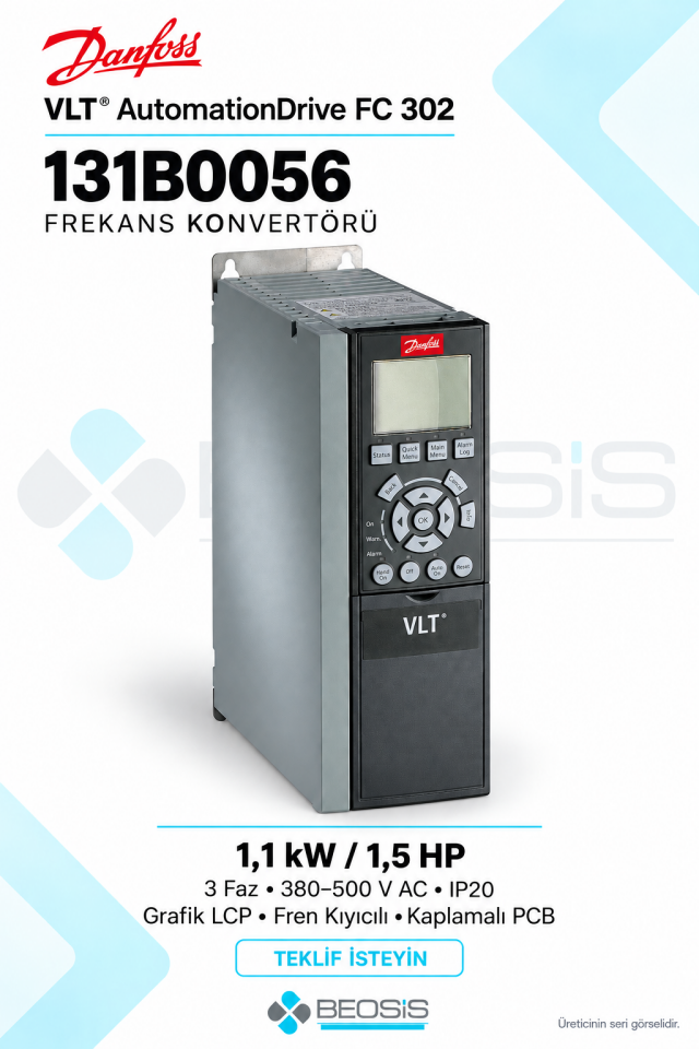 Danfoss 131B0056 VLT AutomationDrive FC 302 1,1 kW 380–500 V IP20 Grafik Panelli Motor Hız Kontrol Cihazı