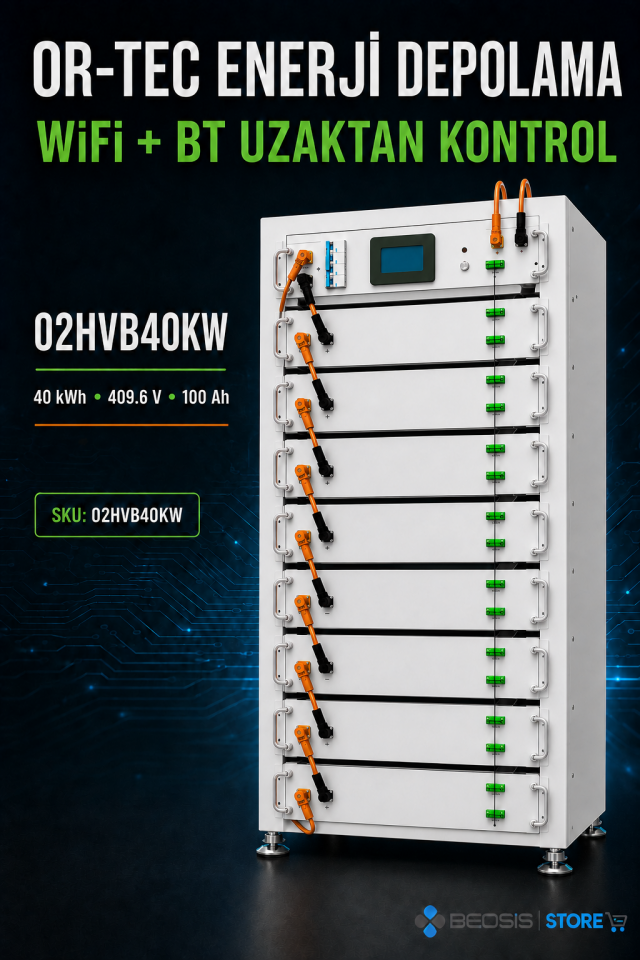 OR-TEC WİFİ ve BT ile UZAKTAN KONTROL 02HVB40KW 40 kWh 409.6V 100Ah Yüksek Voltaj Enerji Depolama