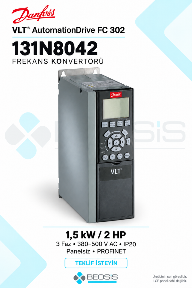 Danfoss 131N8042 VLT AutomationDrive FC 302 1,5 kW 380–500 V IP20 Panelsiz Motor Hız Kontrol Cihazı
